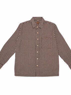 COMMON PEOPLE Keith Brown Houndstooth Check Synthetic Woven Over Shirt, Size XL
